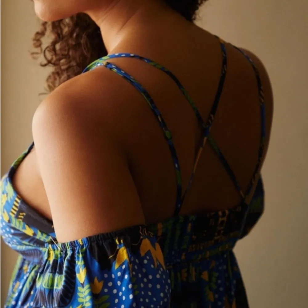 Anthropologie Incerti bright blue green and yellow strappy bandeau dress. XL - Image 2