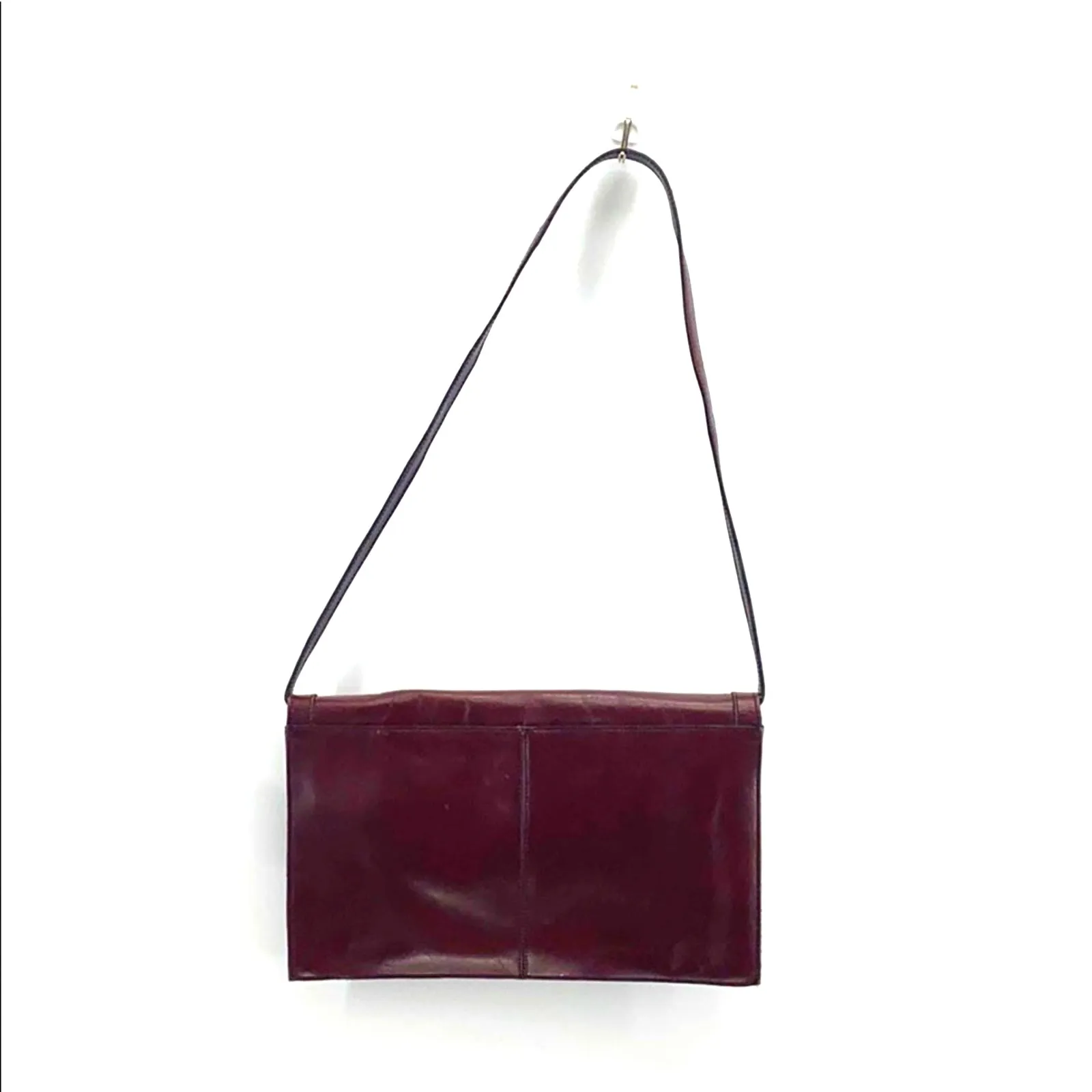 Vintage leather shoulder bag clutch made in Korea maroon brown 70s - Image 2