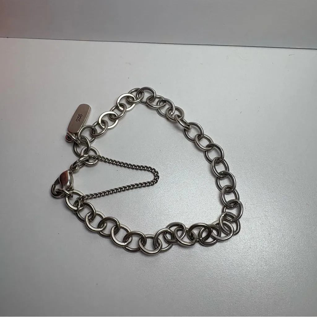 Forged Sterling Silver Link Chain Charm Bracelet Size Medium - Image 2