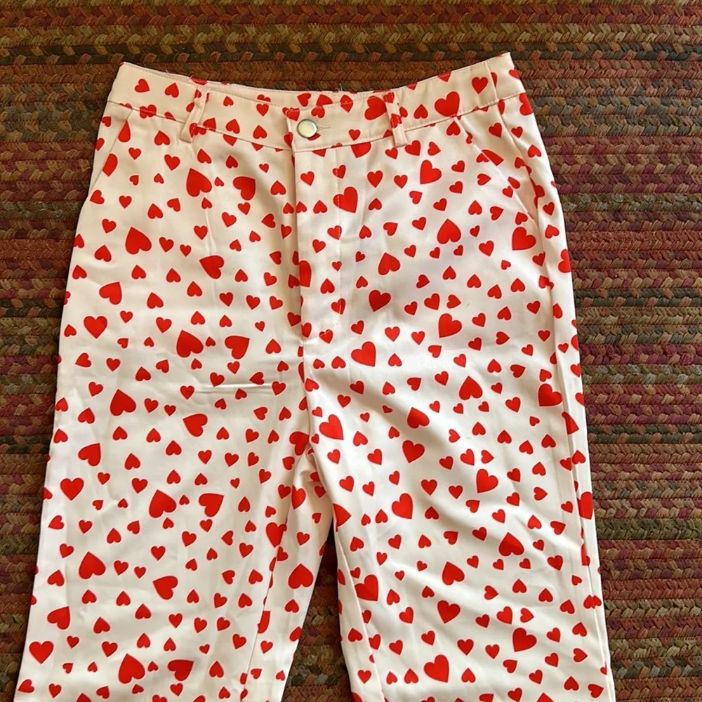 ALL OVER HEART PRINT FLARE PANTS VALENTINES Red - Image 3