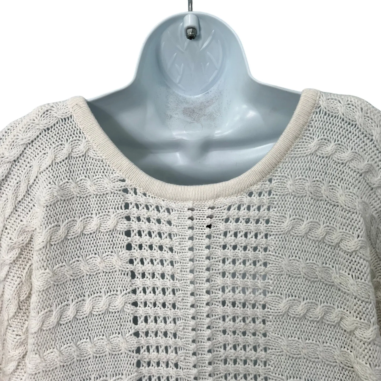 CAbi Cream Ivory Fringe Fiesta Poncho Open Knit Half Sleeve Sweater Top size M - Image 9