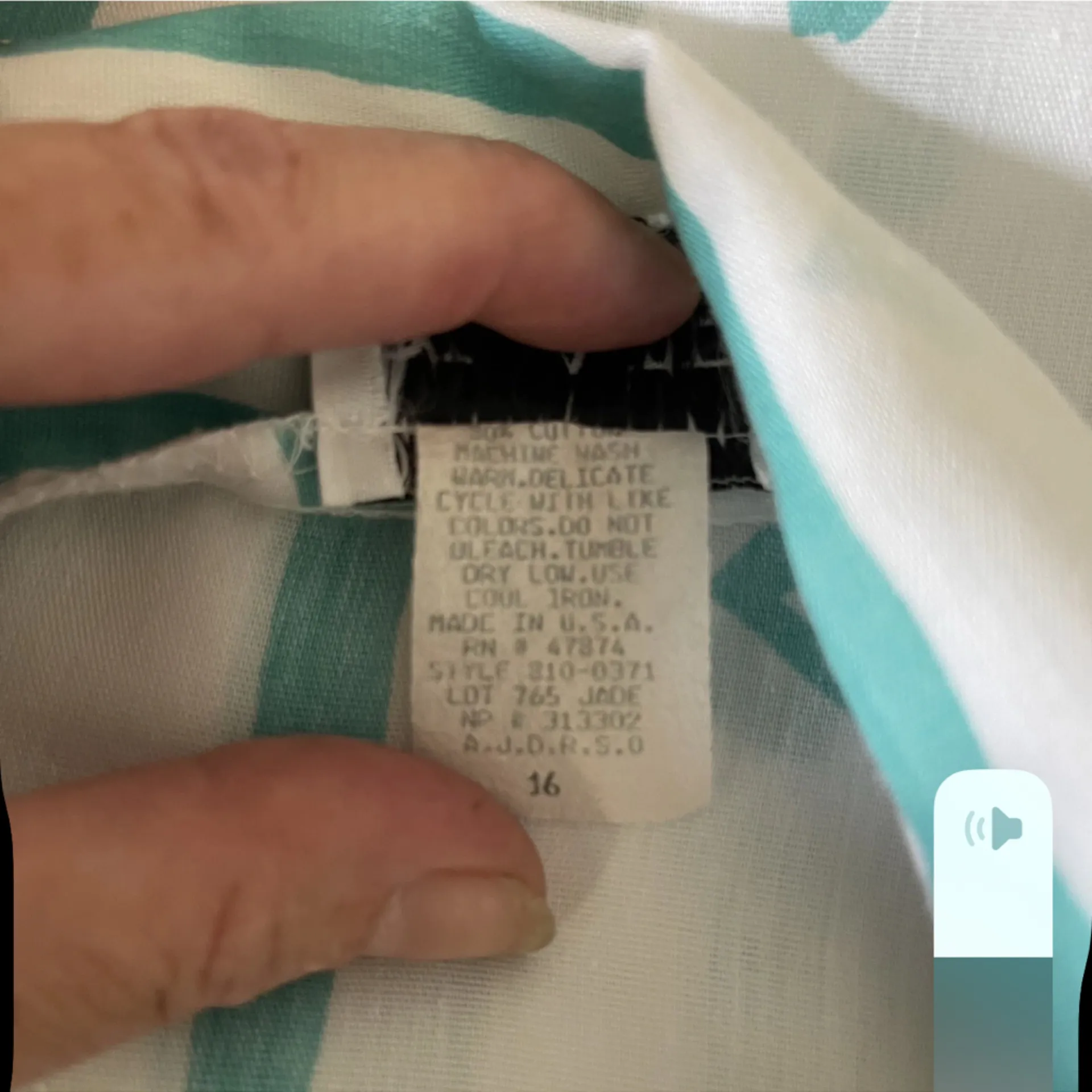 Vintage 80s Blair Shirt Dress Cotton Short Sleeve Abstract Aqua White 16 Large - Image 6