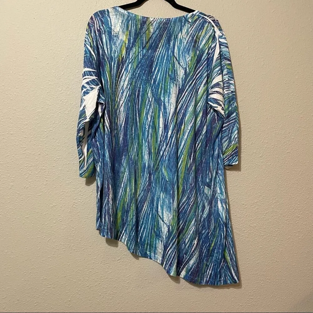 Endless Designs Green & Blue Striped Asymmetrical Short Sleeve Tee Shirt 2X - Image 4