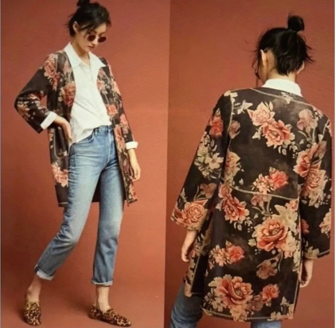 NWT  Solitaire Floral Faux Suede Open Front Jacket Duster Kimono - Image 2