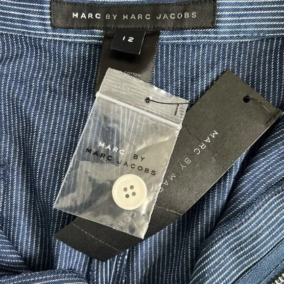 NWT Marc by Marc Jacobs Jamie‎ Stripe Blue Indigo High Waist Cotton Shorts - Image 7