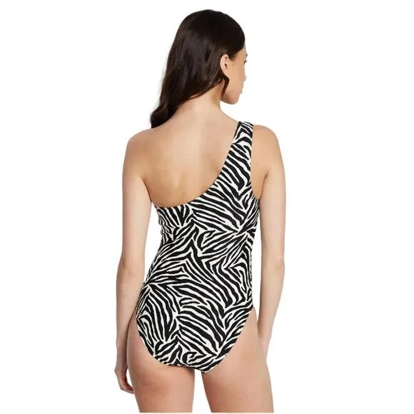 KATE SPADE Zebra Print Black White One Piece Swimsuit One Shoulder Animal XS NWT - Image 2