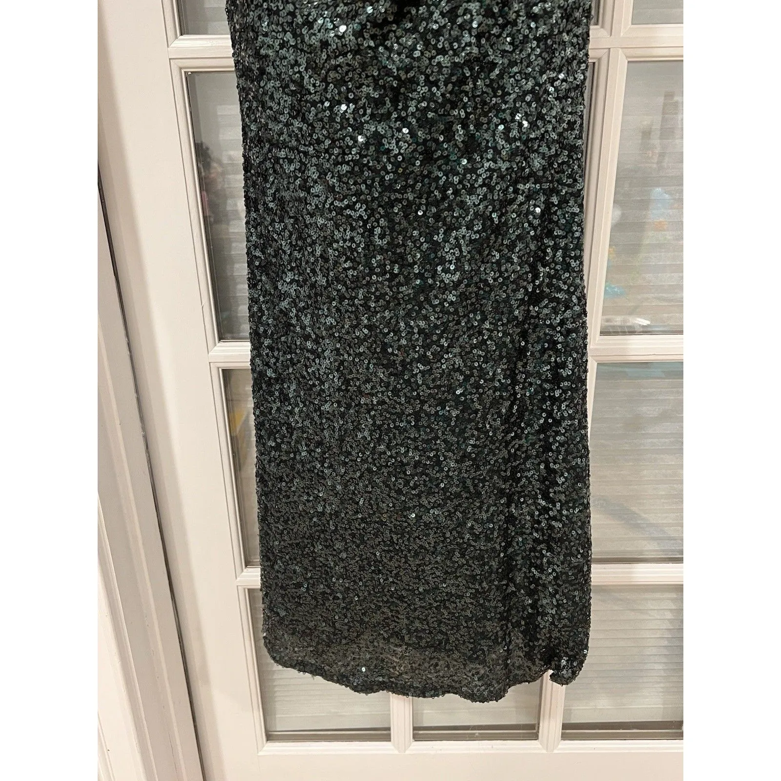 Badgley Mischka Emerald Sequin Asymmetrical Halter Gown Size 2 - Image 12