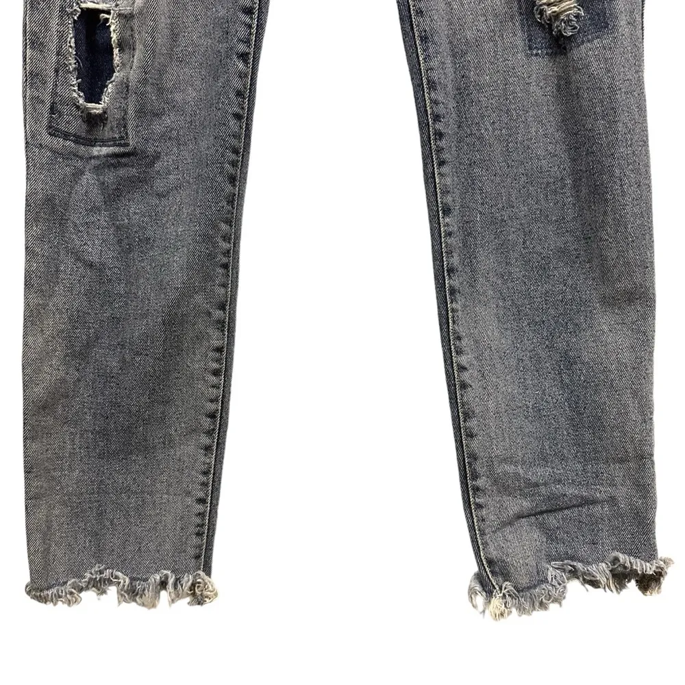 Gap Patchwork Destroyed Patchwork Denim Raw Hem Crop Straight Blue Jeans 27 - Image 9