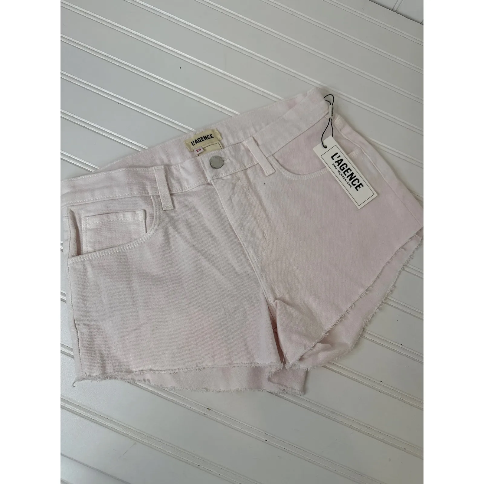 NWT L’AGENCE Audery Denim Shorts Pink & Blue Raw Hem Cut Off Bundle Size 25 - Image 9