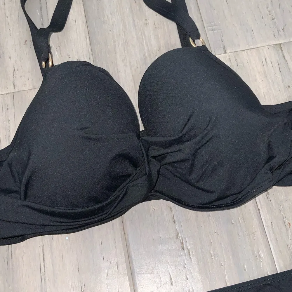 Catherine Malandrino Women's Twist Top High Waist Bottom Black Bikini Swimsuit L - Image 4