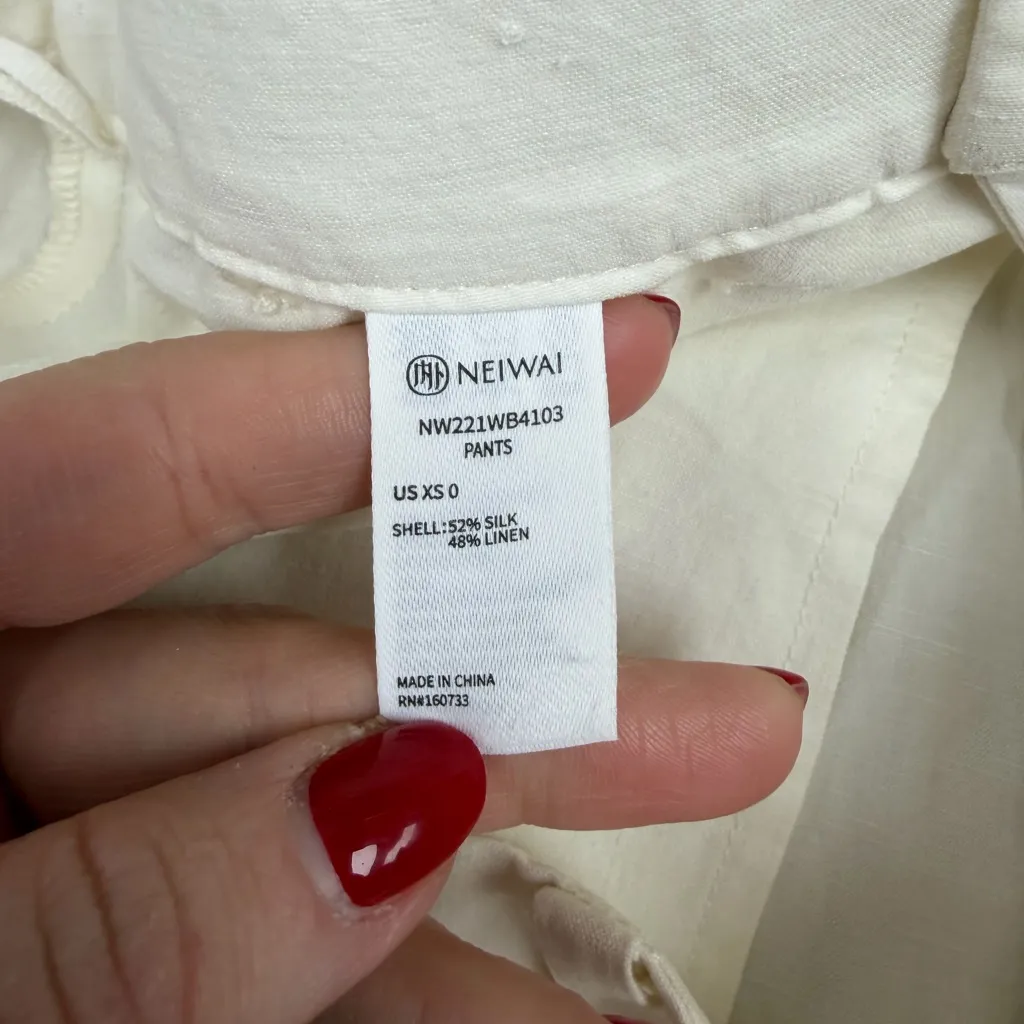 Neiwai Silk and Linen Blend Cream Color Wide Leg Pants Size XS - Image 4