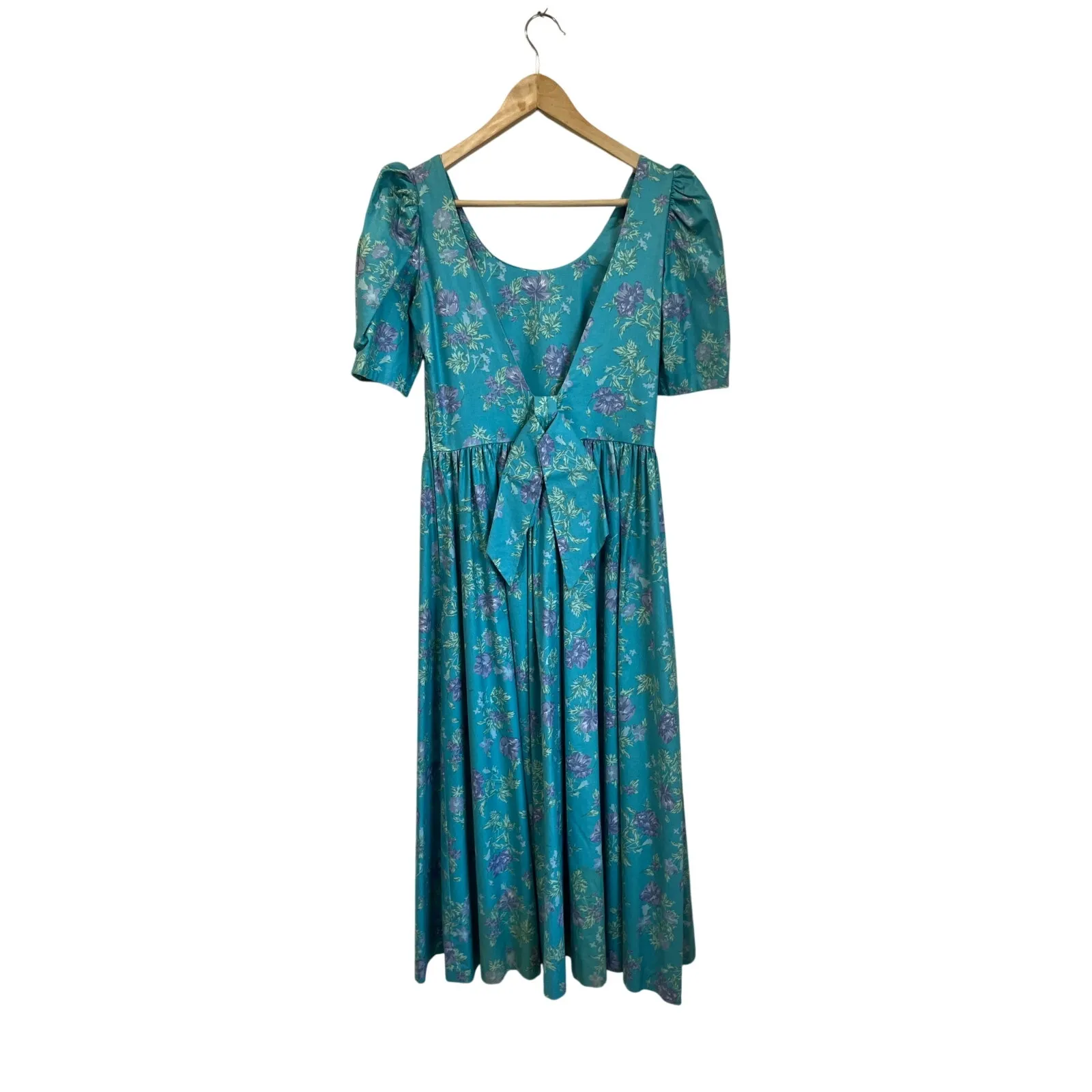 Laura Ashley Vintage 80s Cottagecore Puff Sleeve Prairie Midi Dress Size 10 - Image 2