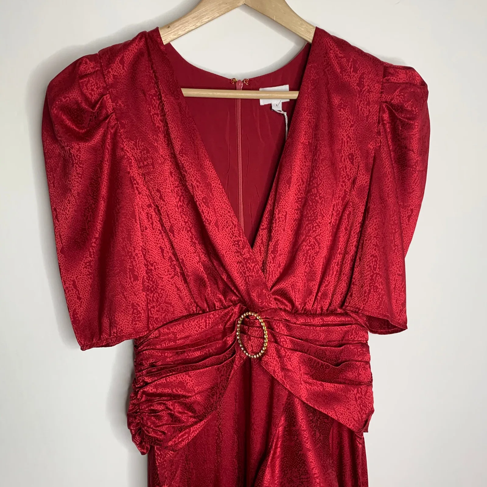 Song of Style Edwin Maxi Dress Cranberry Red Jacquard Puff Small New - Image 8