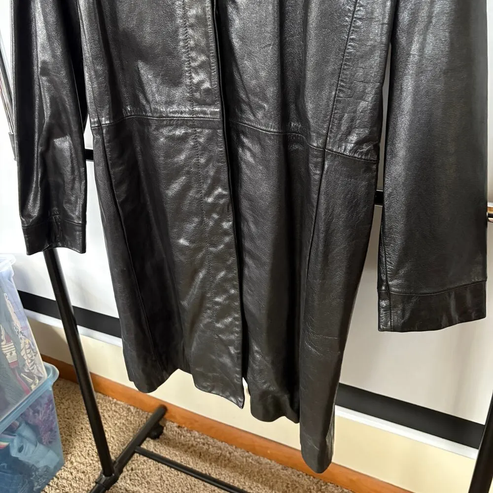 Vintage 90s Wilsons Leather Black Longline Trench Coat Matrix City Womens XL - Image 5