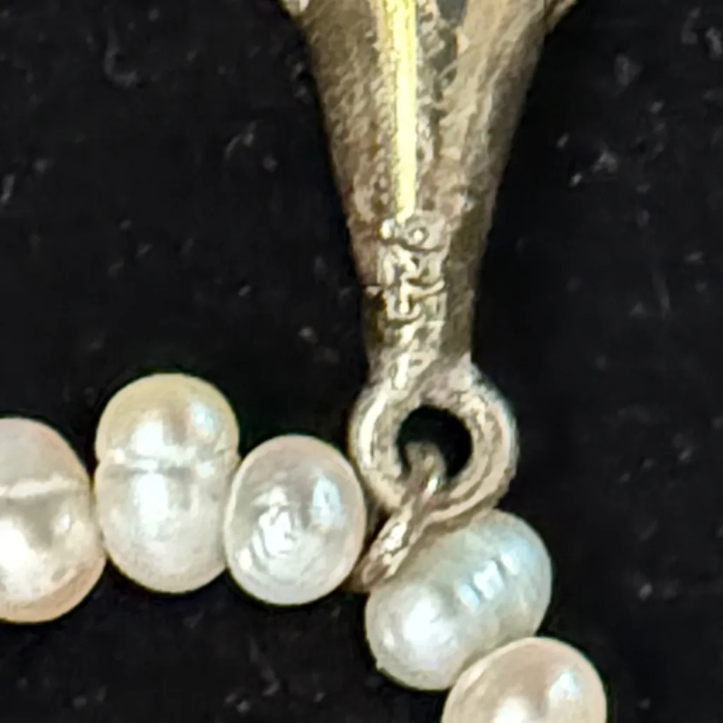 Vintage pearl necklace with Sterling silver 925 Calia Lily Pendant White - Image 5