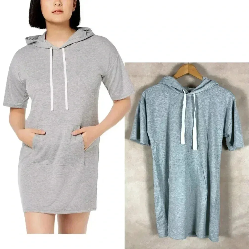 Short Sleeve Athletic Hoodie Dress NWT Size Medium Gray - Image 3