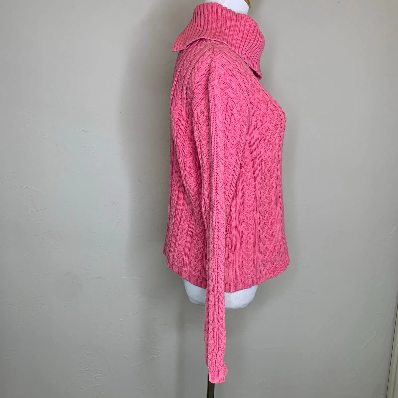 Vintage 90s Pink Cable Knit Collar Cotton Sweater Small Medium Indie Retro Size L - Image 4