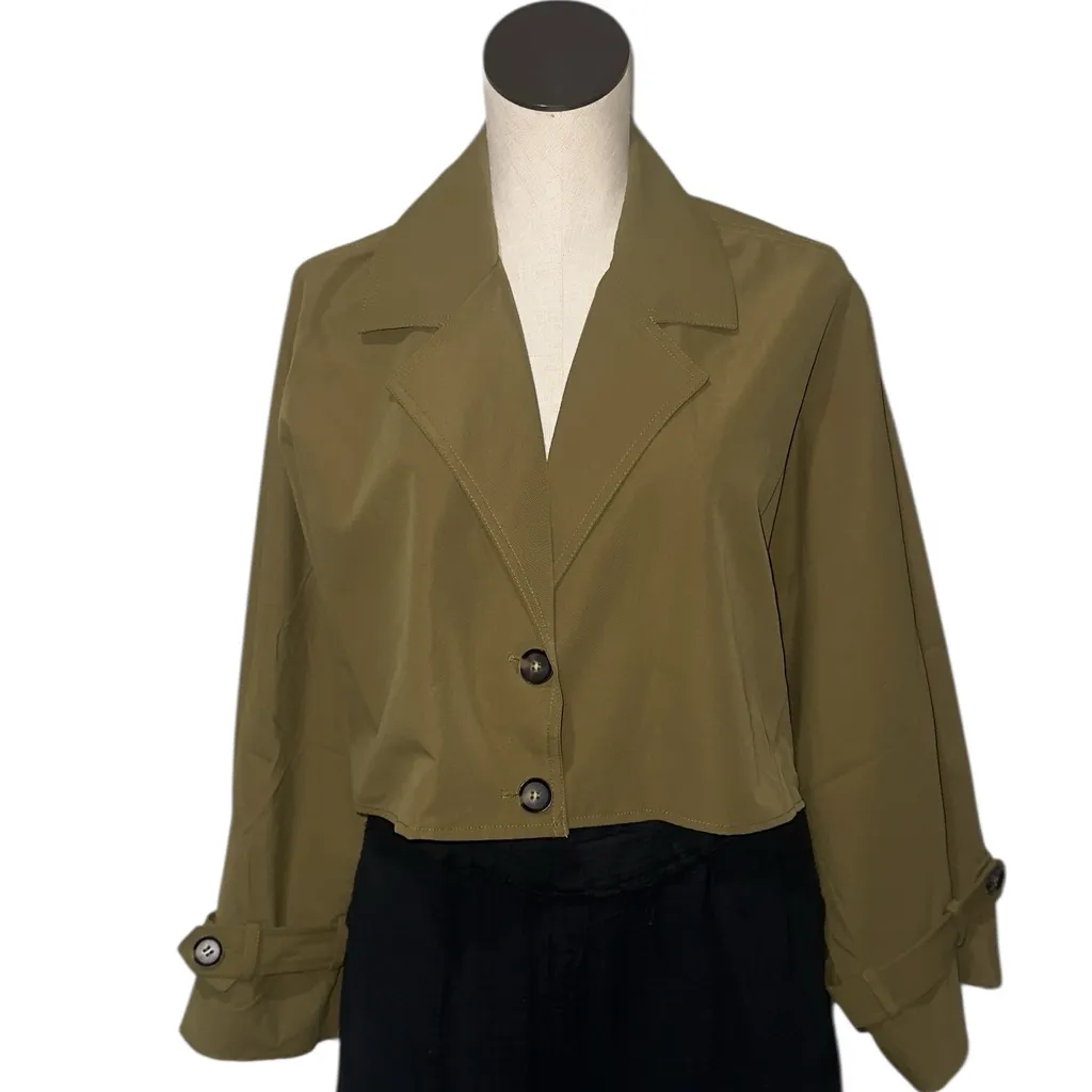 NWOT House of Harlow 1960 Olive Green Cropped Trench Jacket Blazer ONE SIZE Size undefined - Image 3