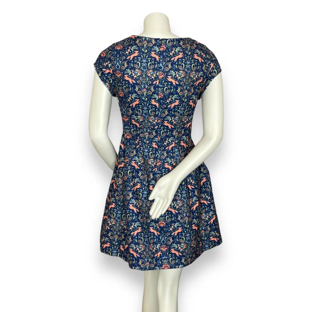 Pink Martini Dress Fox Print Blue Floral A-Line Lined Small Women‎ Cap Sleeves - Image 4