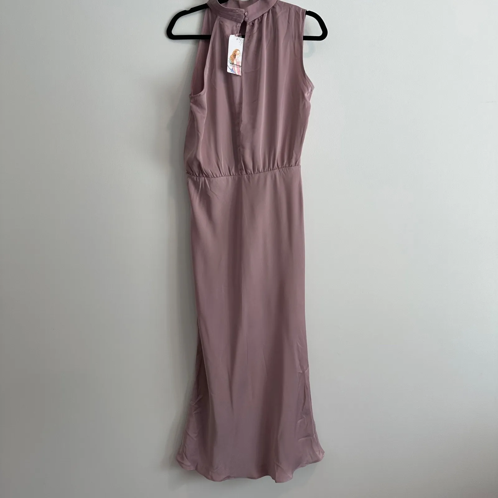 PrettyGarden High Neck Sleeveless Maxi Dress Women's Medium Purple Satin New - Image 5