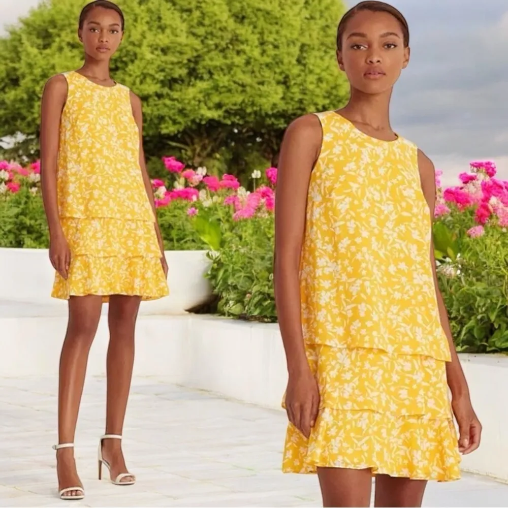 NEW Lauren Ralph Lauren Yellow and White Floral Crepe Shift Dress Size 10P - Image 2