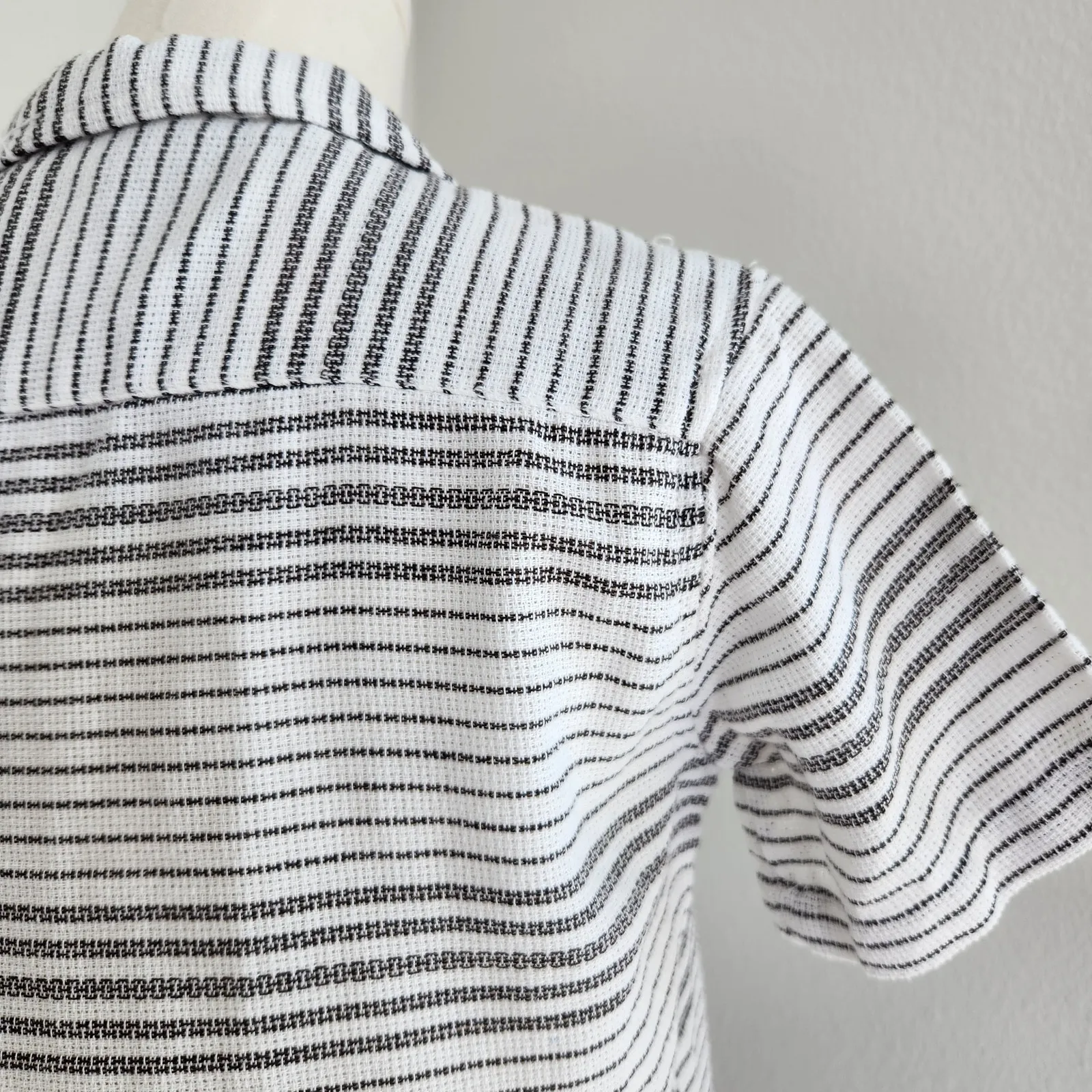 Y2K Distortion Black White Striped Button Up Collared Short Sleeve Top S - Image 9