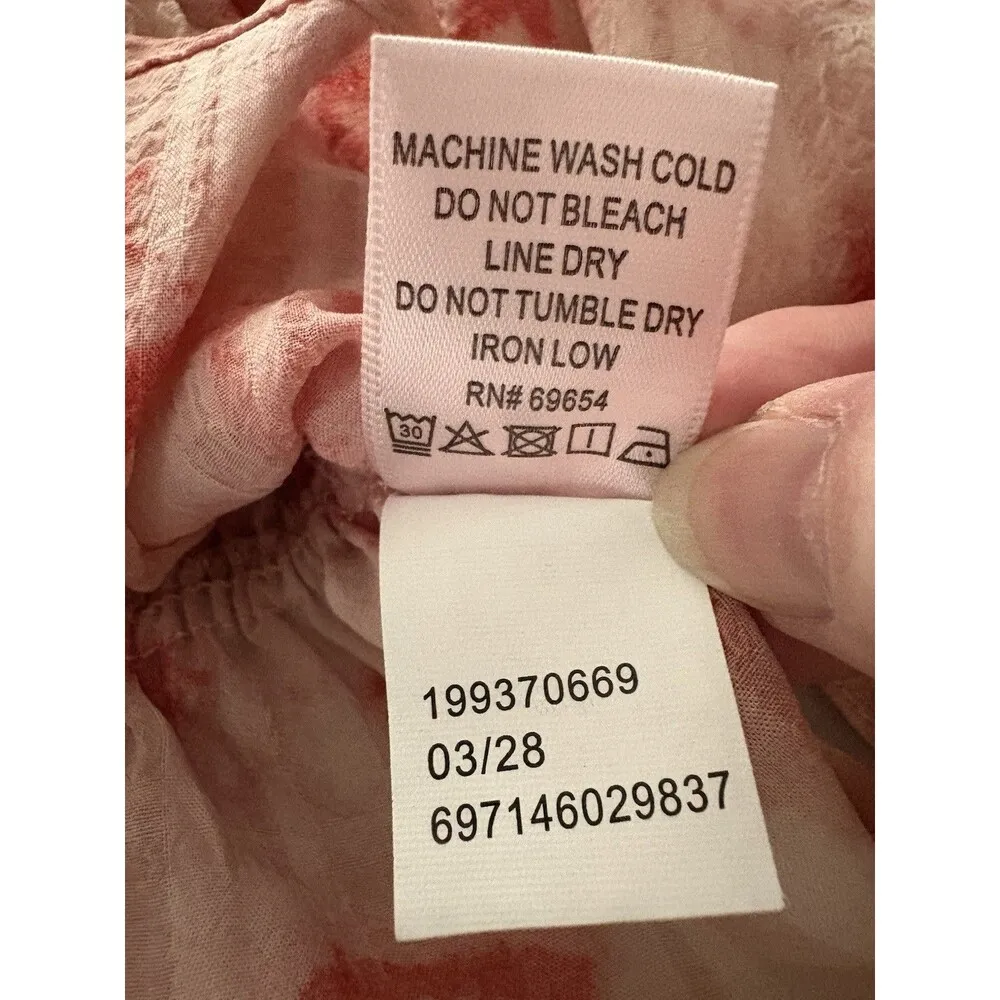 Dizzy Lizzy Blouse M Red Pink Smocked Milkmaid Peasant Boho Festival Hippie New Size M - Image 13