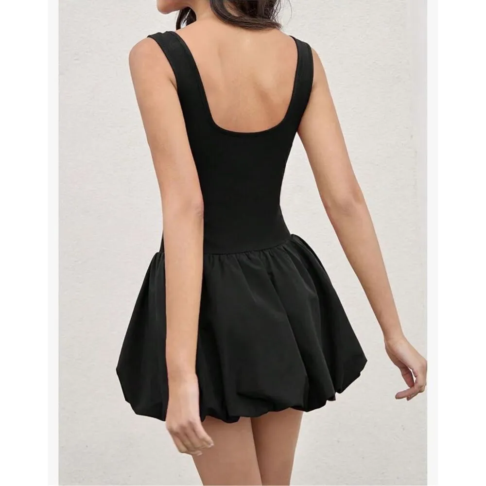 NEW Scoop Neck Sleeveless Ruffle Bubble Tank Mini Dress L Black Size L - Image 2