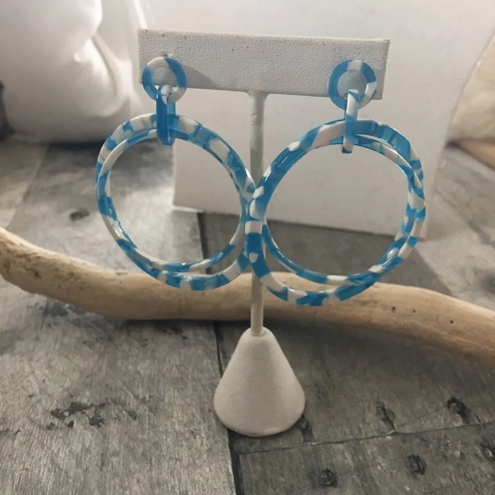 Tortoise Blue Acrylic Double Hoop Earrings Blue - Image 5