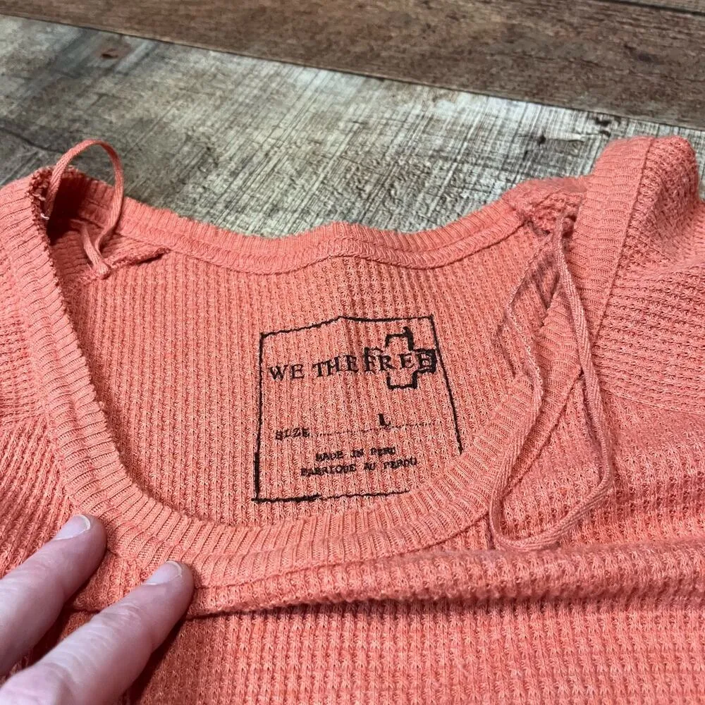 We the Free | Women's Orange Oversize Waffle Knit Longsleeve Shirt Sz L - Image 3