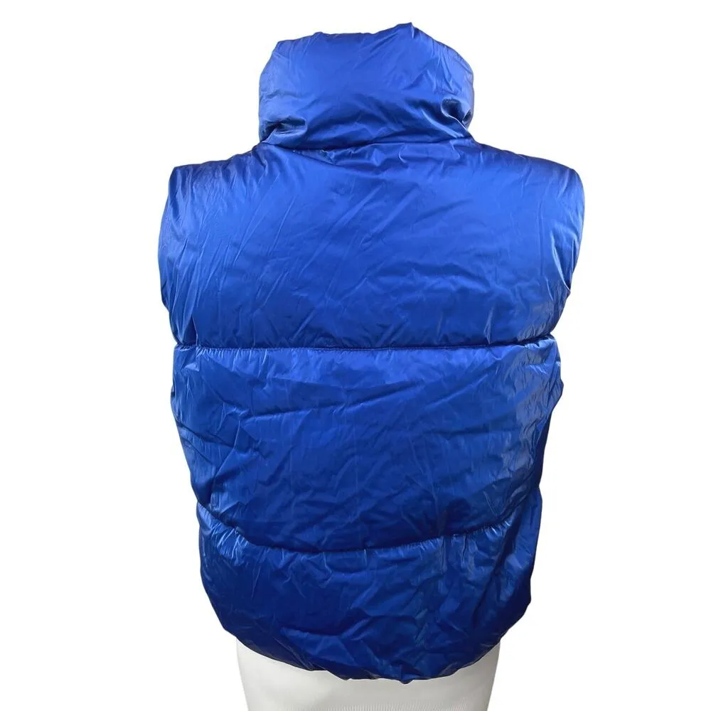 Old Navy Womens Blue Zip Water Resistant Shiny Quilted Puffer Vest Coat Jacket S - Image 4