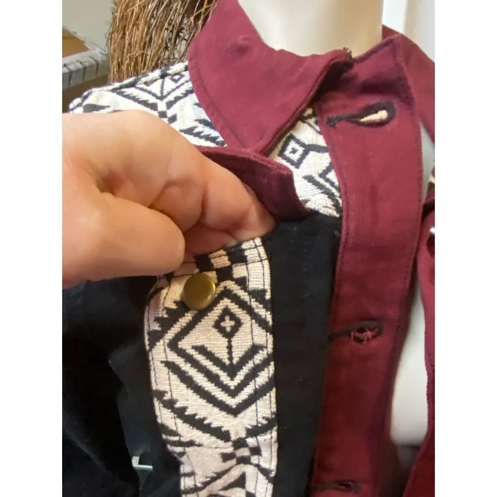 Chaser Women's M Tapestry Denim Jacket Black Cherry Red Southwestern Boho New - Image 5