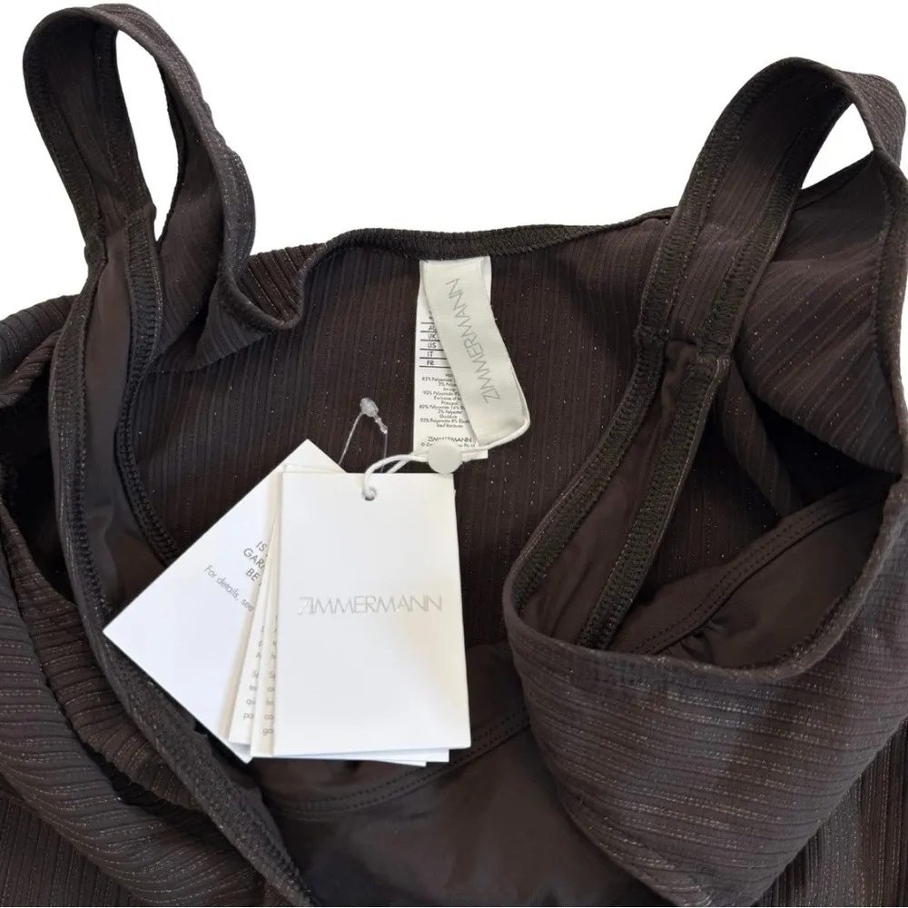 Zimmerman NWT 3‎ Large Laurel Ribbed Belted One-Piece Swimsuit Chocolate Brown - Image 8