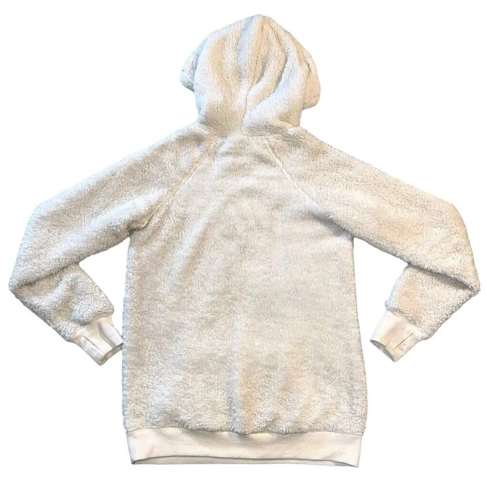 Womens Sherpa Hoodie Fleece Hooded Sweatshirt Fuzzy White Pullover XS - Image 8