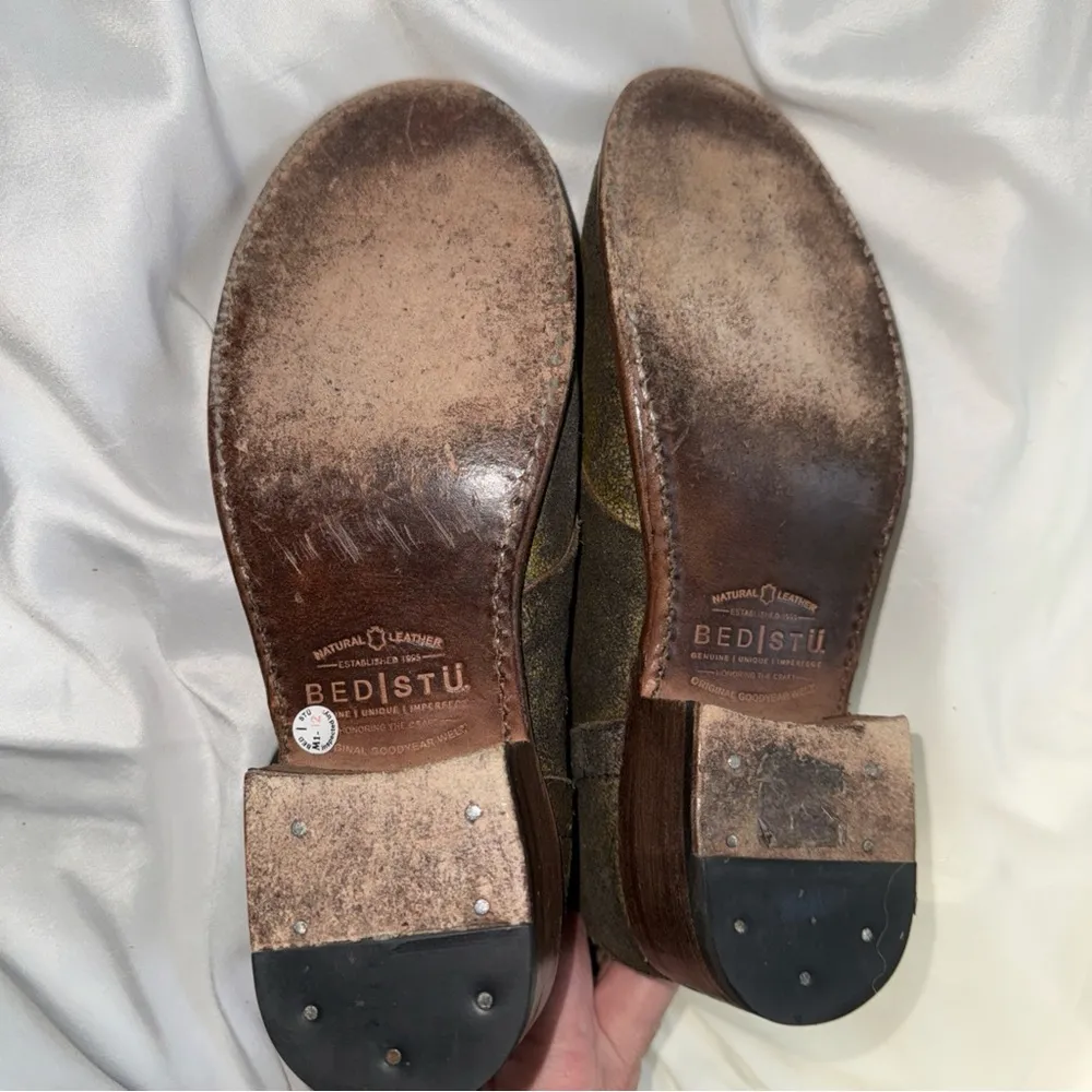 BED STU Everett Haze Sailor Boots US 8 Distressed Khaki Green & Gold Suede - Image 6