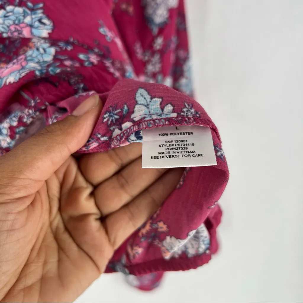 Pink Rose Women's Crepe Floral Flare Sleeve Crossover V-Neck Faux Wrap Top NWT L - Image 8