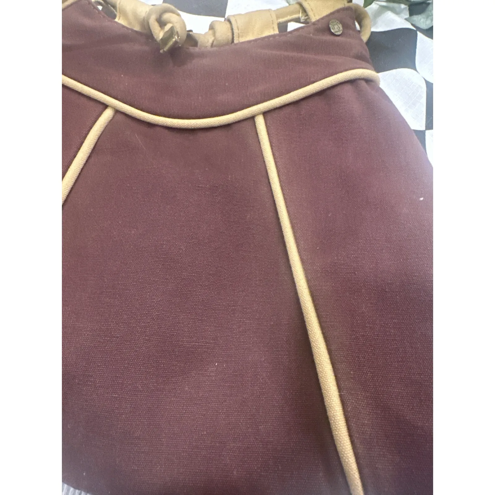 FS Originals Brown Canvas Hobo Shoulder Bag With Tan handmade Accents VTG purse - Image 7