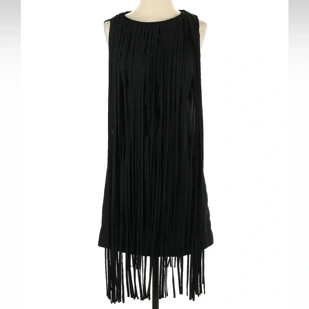 Kate Moss TopShop Black Fringe Punk Rock Glam Cocktail Party Dress Size Small S - Image 5