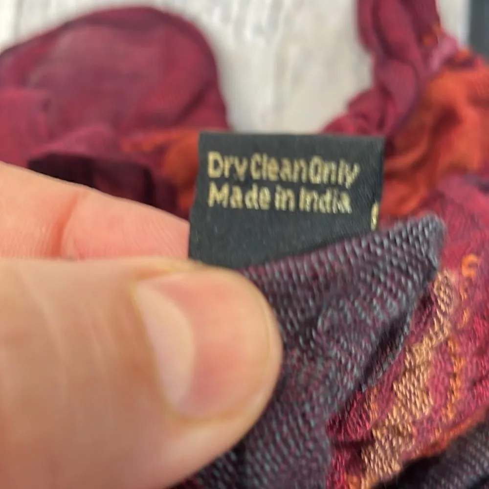 Scarf Rectangular Ruffle Burgundy Colorful with Fringe - Image 6