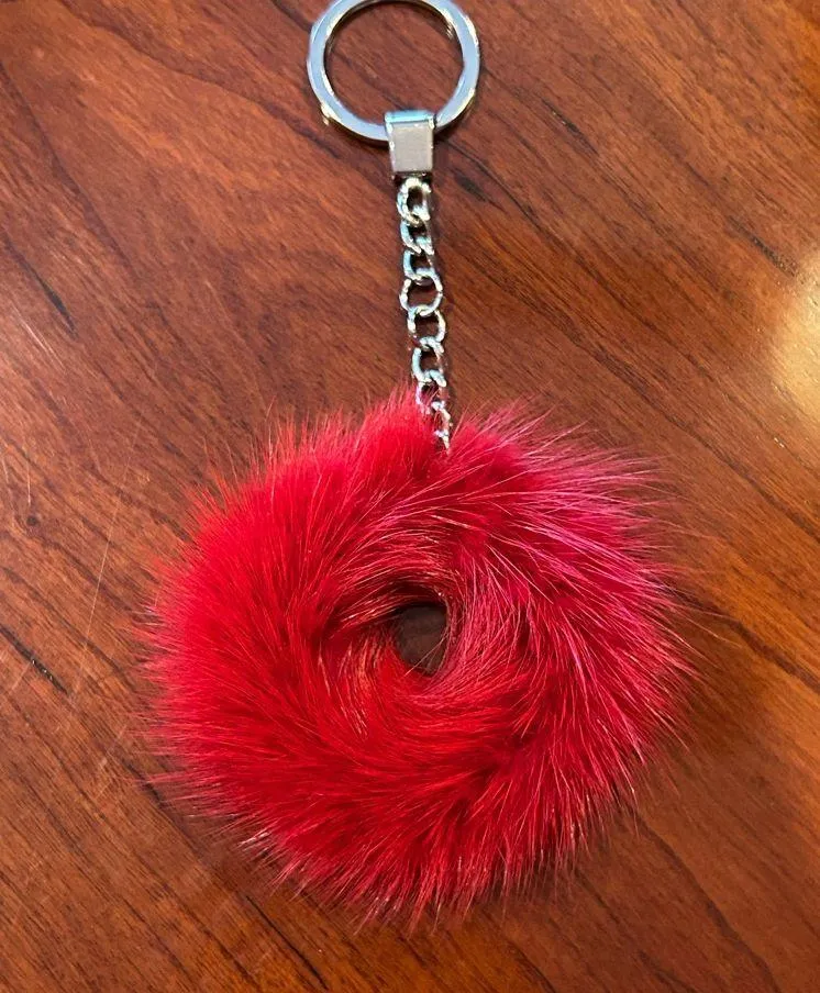 Red Faux Fur Keyring Keychain - Image 2