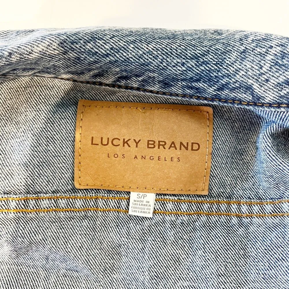 Lucky Brand Tomboy Trucker Graphic Blue Jean Babe Denim Jean Jacket Blue Small - Image 4