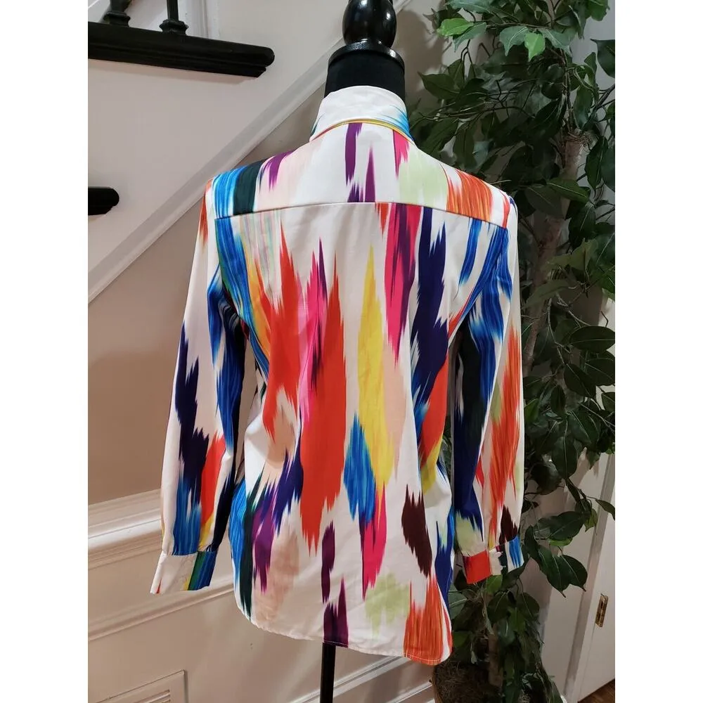 Gracia Women's Multicolor 100% Polyester Collared Long Sleeve Top Blouse Small - Image 5