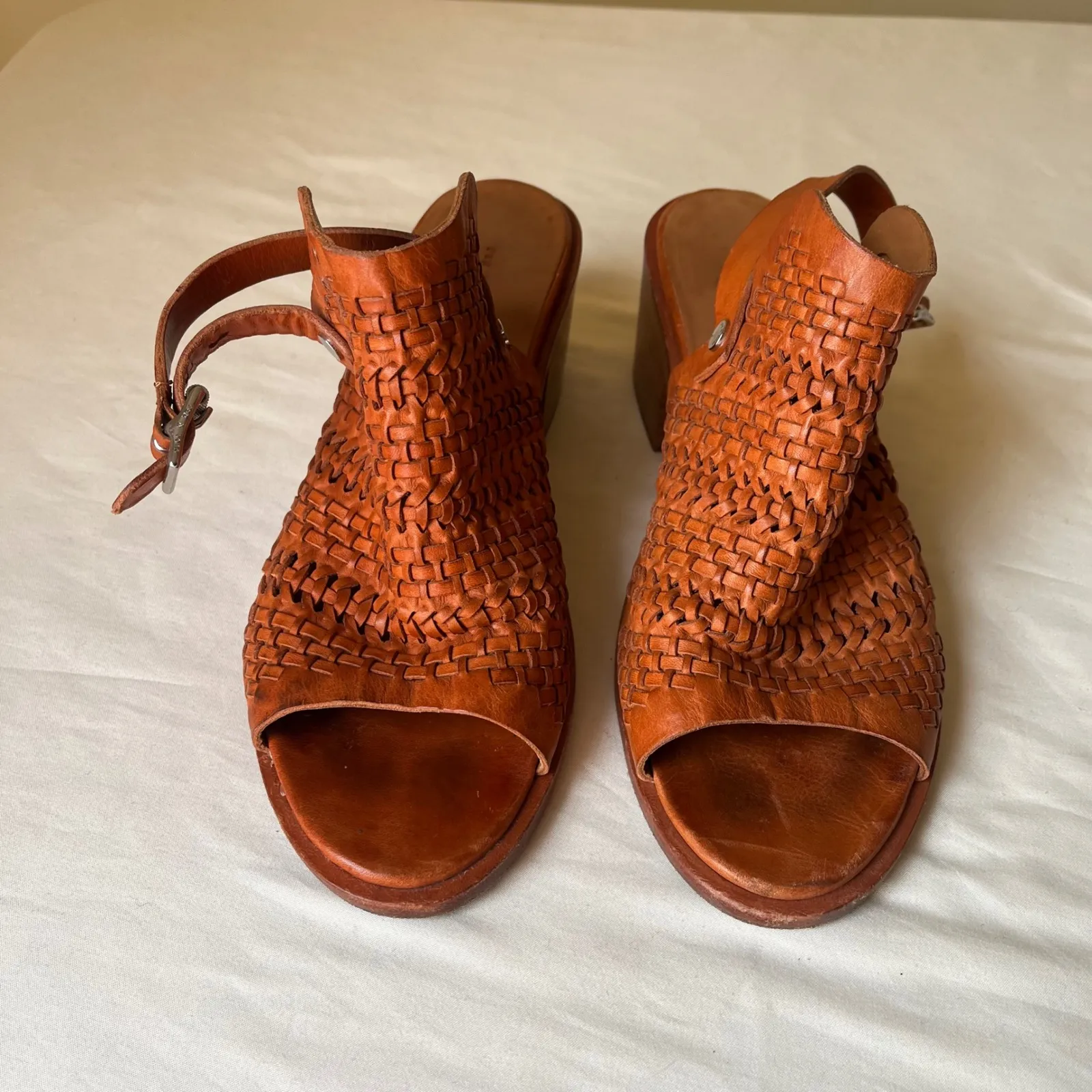 Rag & Bone‎ Wyatt Tan Woven Leather Slingback Block Heel Sandals 38 - Image 11