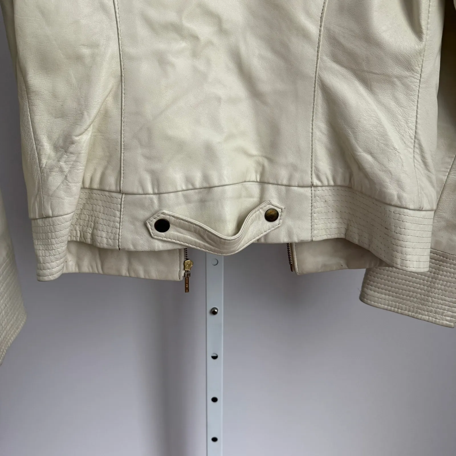 Arden B. Ivory Leather Y2k VTG Moto Jacket Womens Small Full Zip Biker - Image 11
