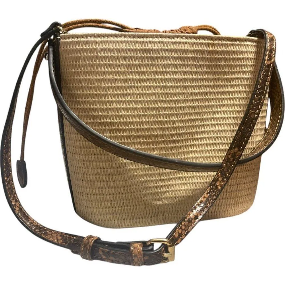 Snakeskin Mini Bucket Bag w/drawstring top! Brown - Image 13