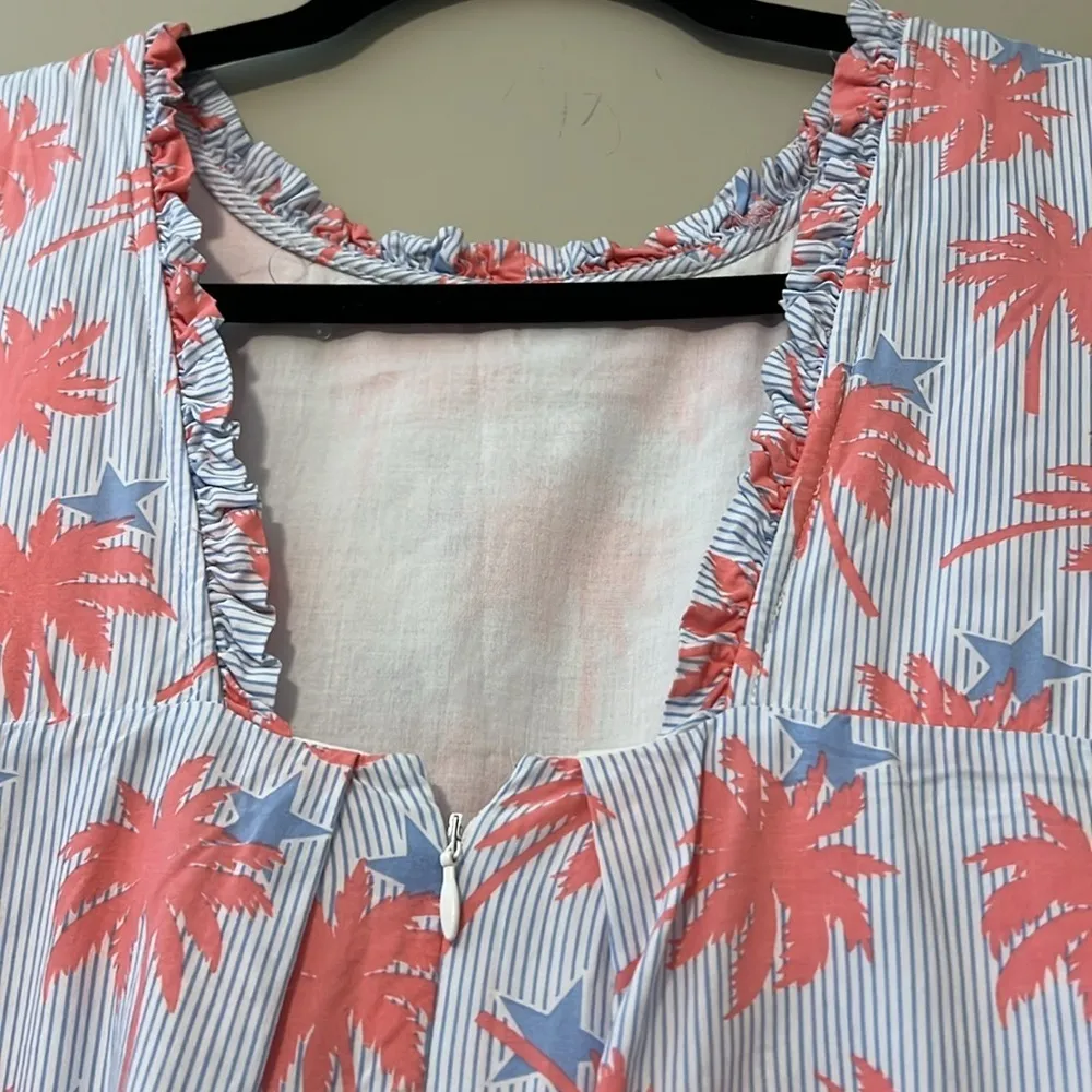 Crown & Ivy sz 10 sleeveless dress with pockets tropical palm tree striped flaw - Image 2