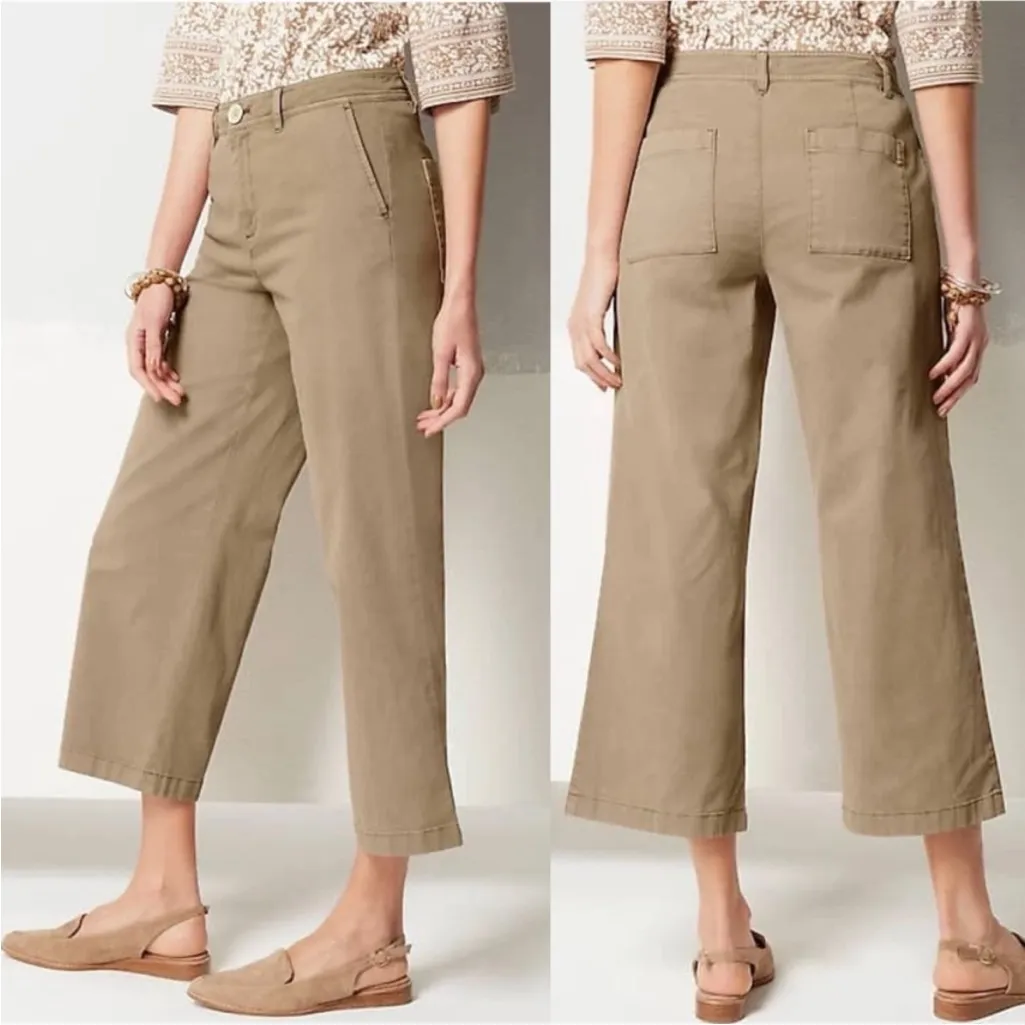 Jill Women's Cotton Canvas Crop Pants Wide Leg Light Brown Sugar Casual size 14 Tan - Image 2