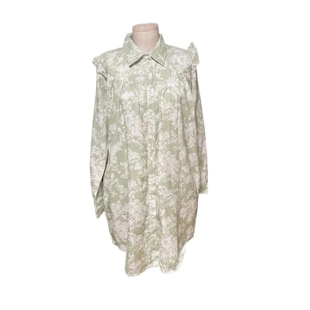 Roller Rabbit Caxias Darya Dress Sage Green White Floral Size Small - Image 3