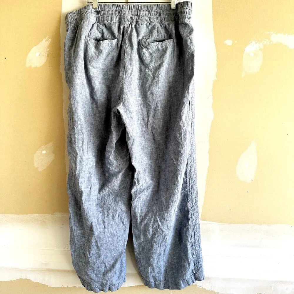 Athleta Cabo Linen Wide Leg Pants Zipper Pockets Ankle High Rise Blue 22 - Image 6