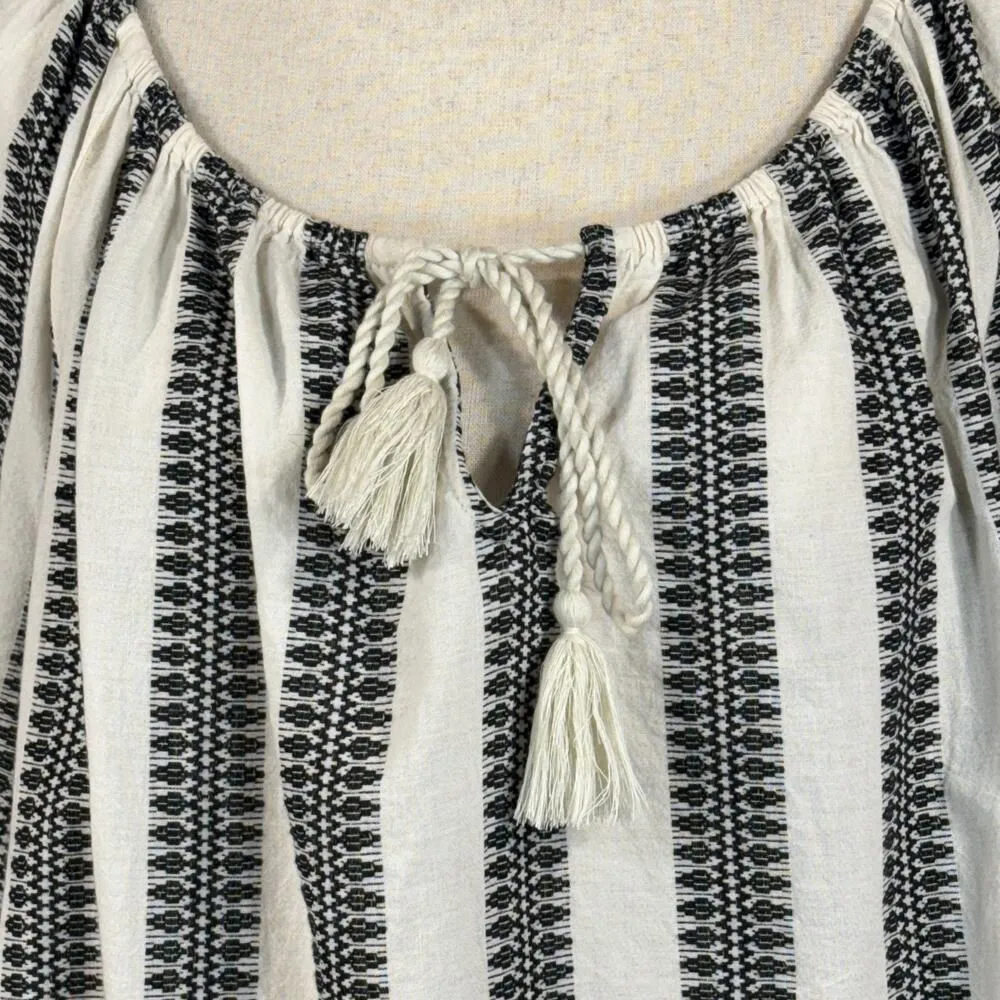 Lane Bryant SZ 18/20 Top Striped Keyhole 3/4 Balloon Sleeve Tie Tasseled Slits - Image 2